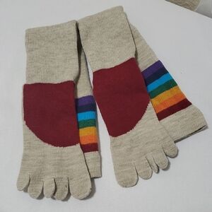 Beige and Red Rainbow Toe Socks One Size Fits All NWOT